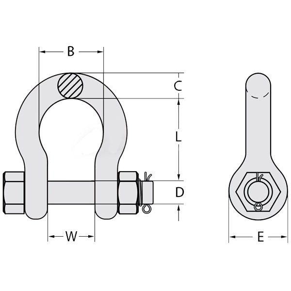 SAFETY PIN BOW SHACKLE 10MM 1.0T
